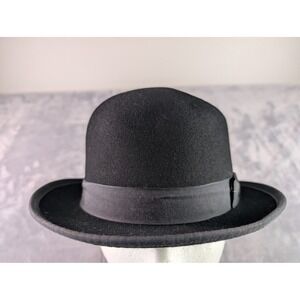 Morris Black 100% Wool Bowler Derby Hat Grosgrain Ribbon Made in USA Small